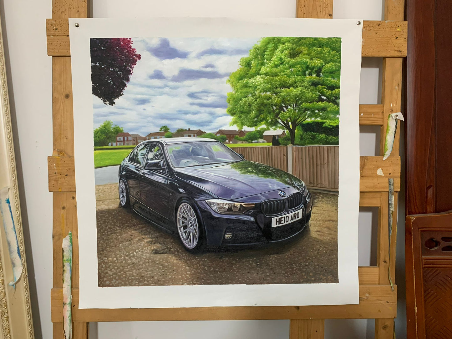 Custom Realistic Car Oil Painting on Canvas Hand-Painted BMW Landscape Artwork