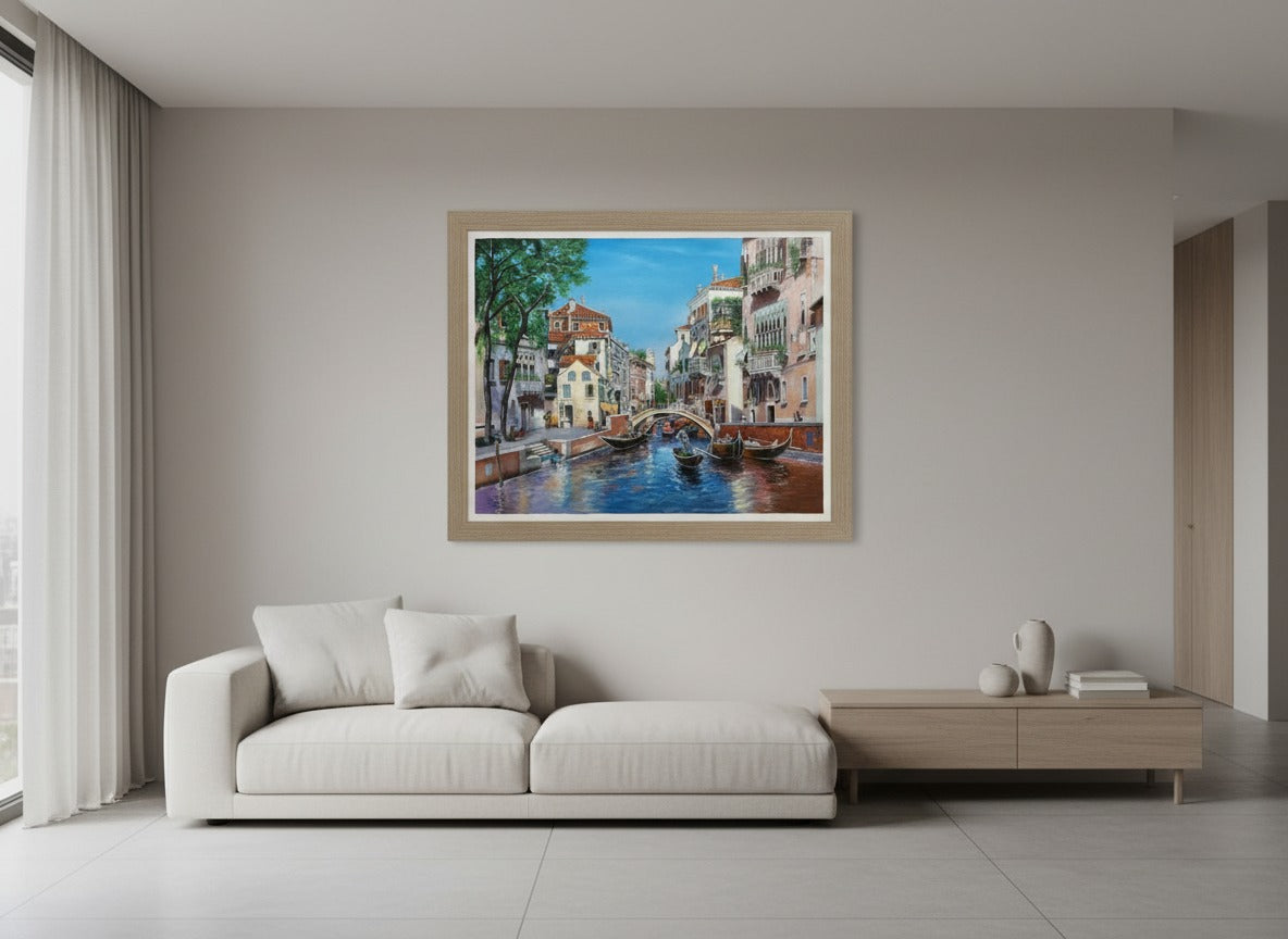Venetian Canal Cityscape Oil Painting – Classic European Architecture Wall Art
