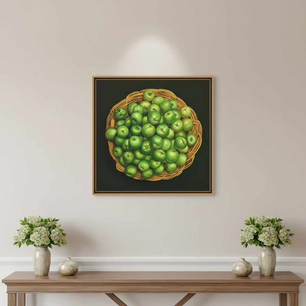 Harvest Abundance Green Apples Basket Oil Painting