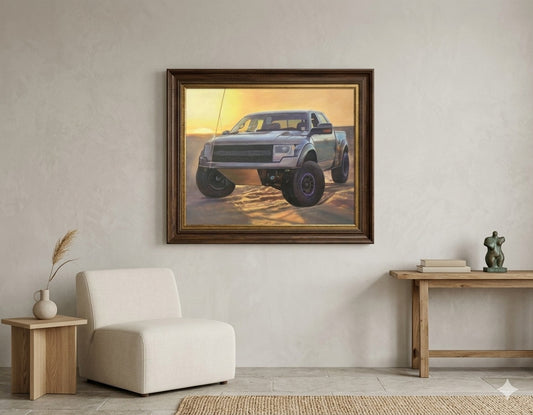 Hand-Painted Off-Road Truck Oil Painting Desert Sunset Automotive Wall Art