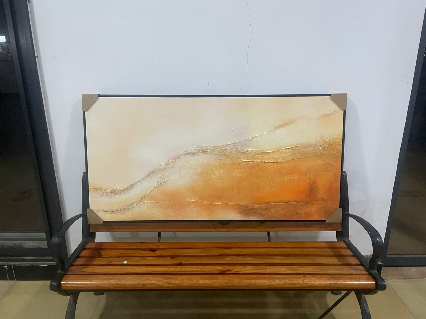 Hand-Painted Abstract Neutral Oil Painting Modern Beige & Gold Wall Art for Living Room Decor