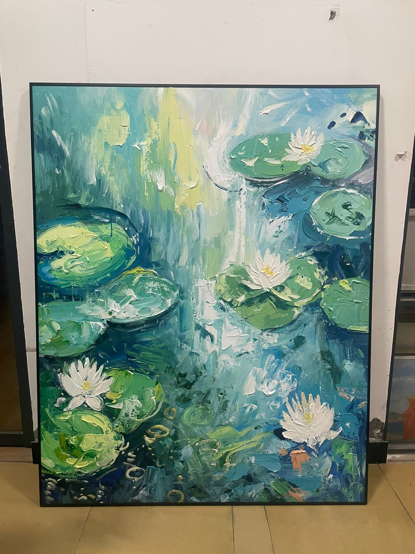 Water Lily Pond Oil Painting – Impressionist Floral Landscape Wall Art