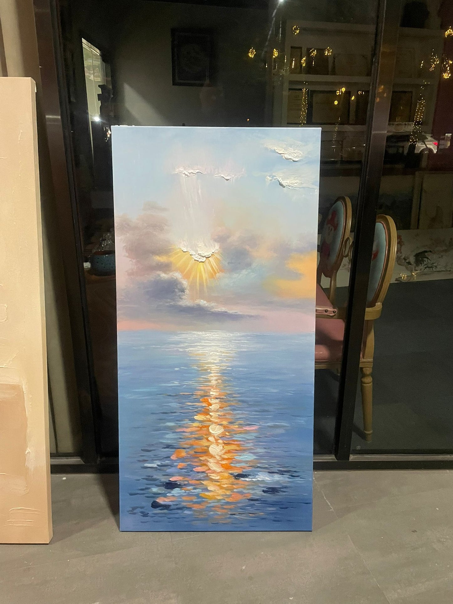 Sunset Ocean Reflection Oil Painting Serene Seascape Canvas Art
