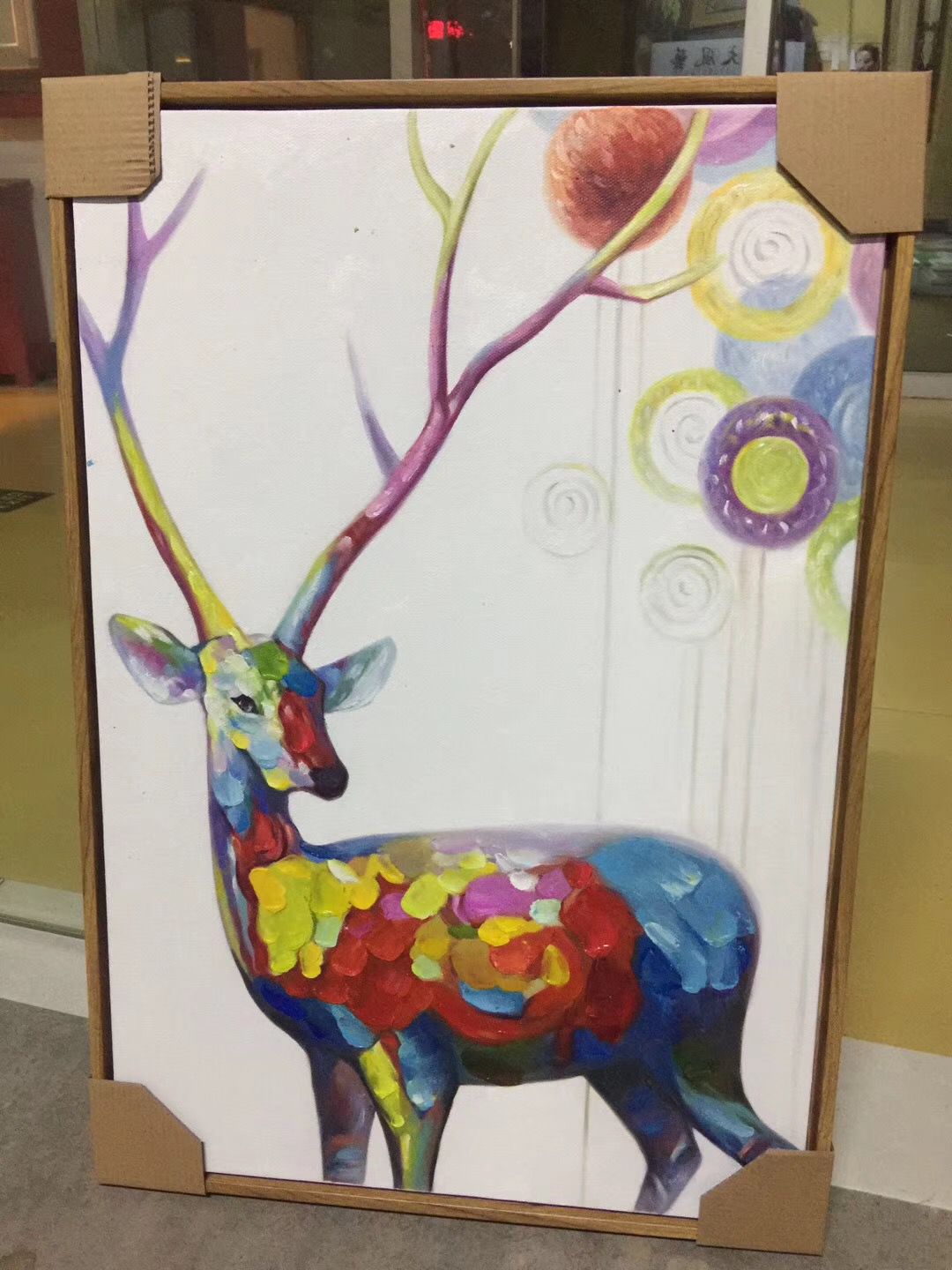 Colorful Abstract Deer Oil Painting  Modern Animal Canvas Art