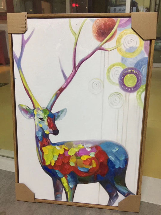 Colorful Abstract Deer Oil Painting  Modern Animal Canvas Art