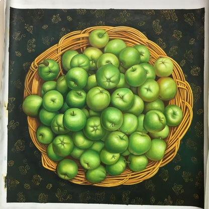 Harvest Abundance  Green Apples Basket Oil Painting