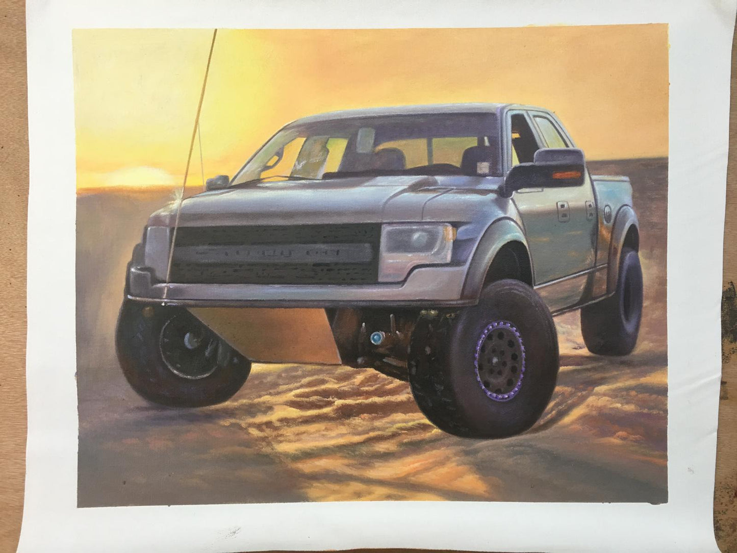 Hand-Painted Off-Road Truck Oil Painting Desert Sunset Automotive Wall Art