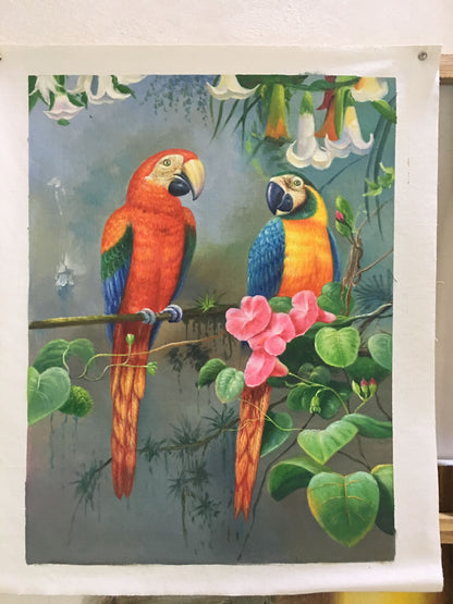 Colorful Parrot Oil Painting – Tropical Birds Wall Art Canvas