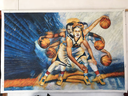 Modern Abstract Basketball Art Painting – Dynamic Sports Wall Art with Bold Motion & Urban Energy