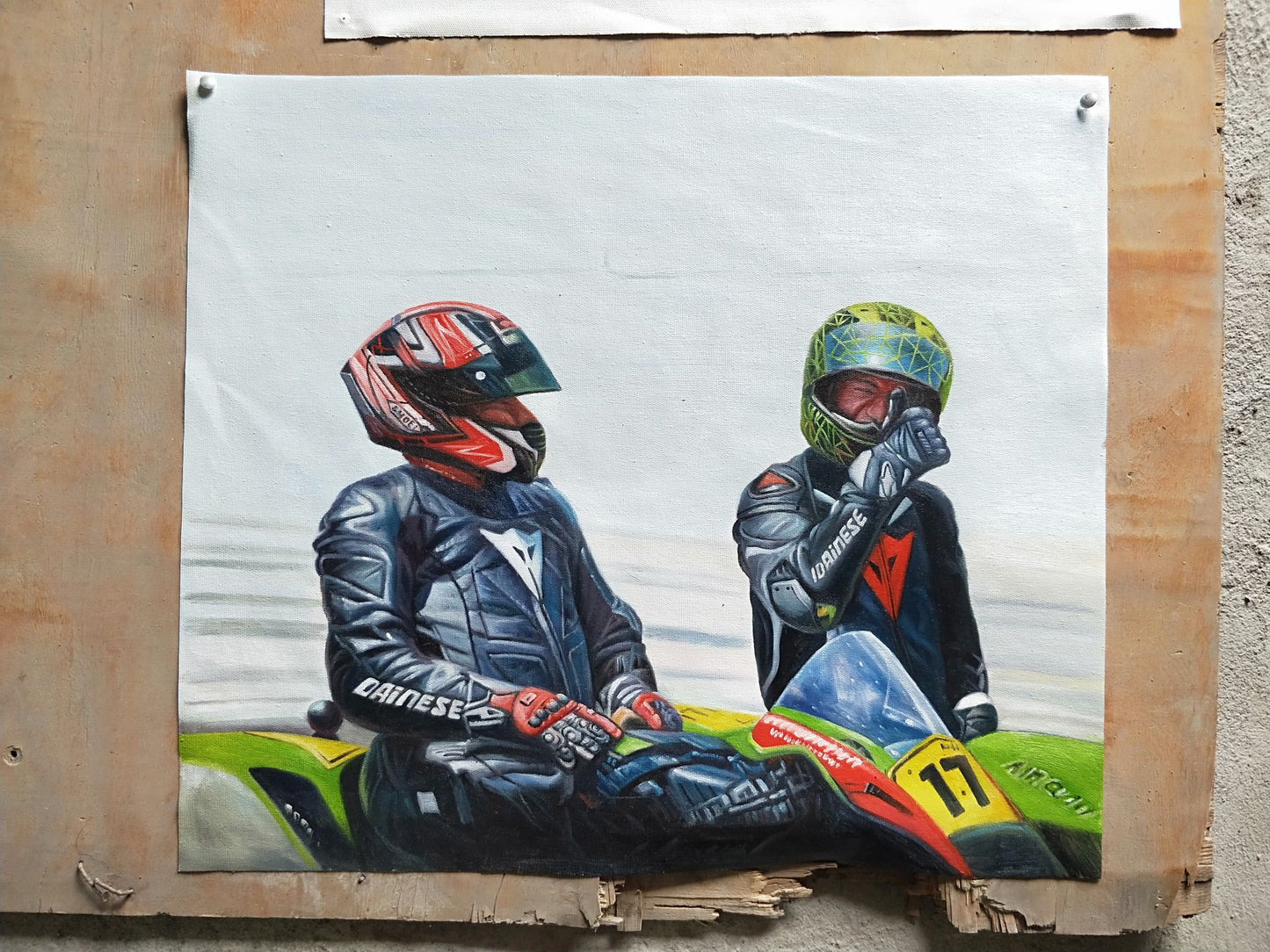Motorcycle Riders Oil Painting – Racing Biker Wall Art Canvas