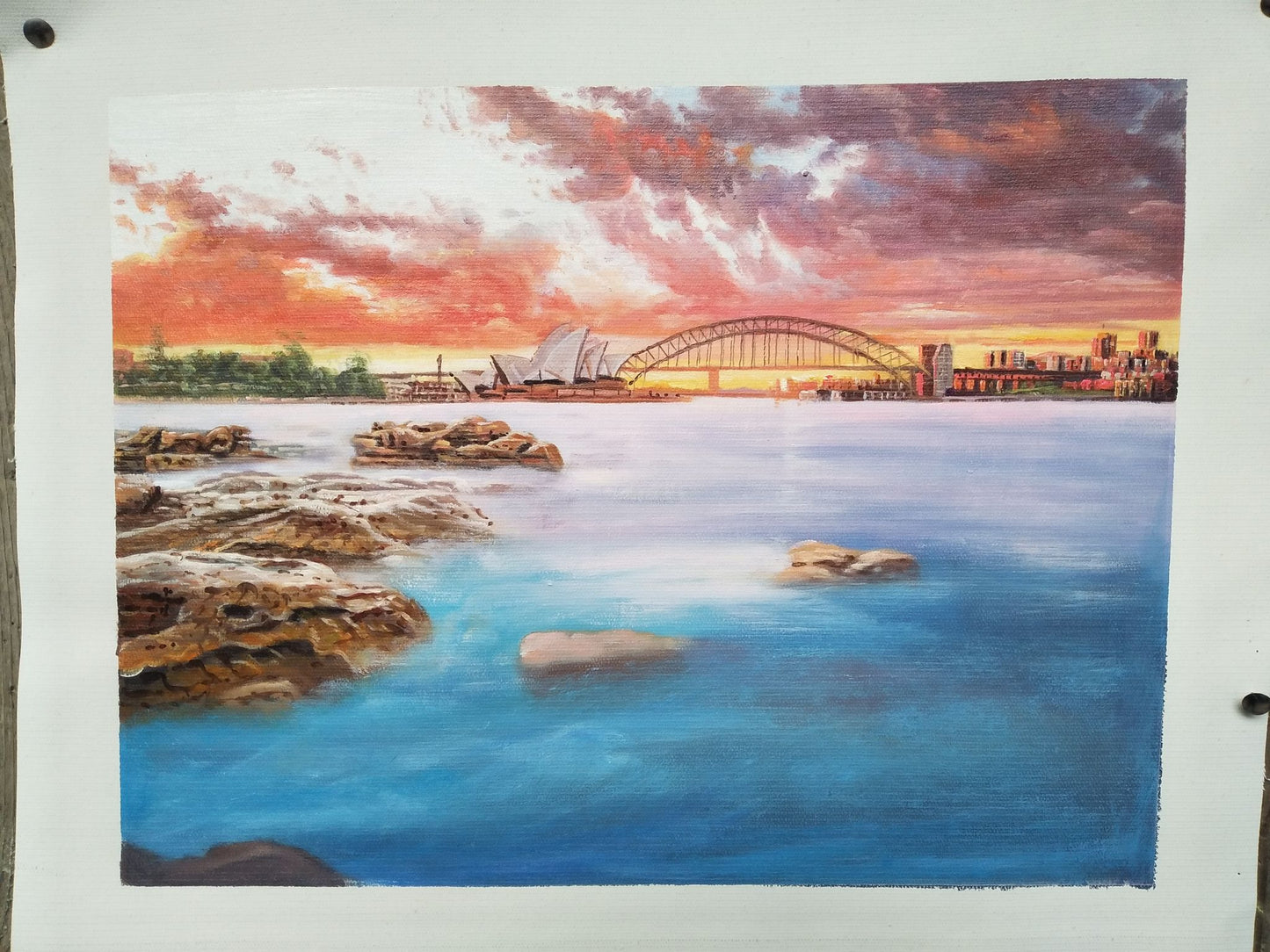 Sunset Harbor Bridge Oil Painting – Coastal Landscape Wall Art Canvas