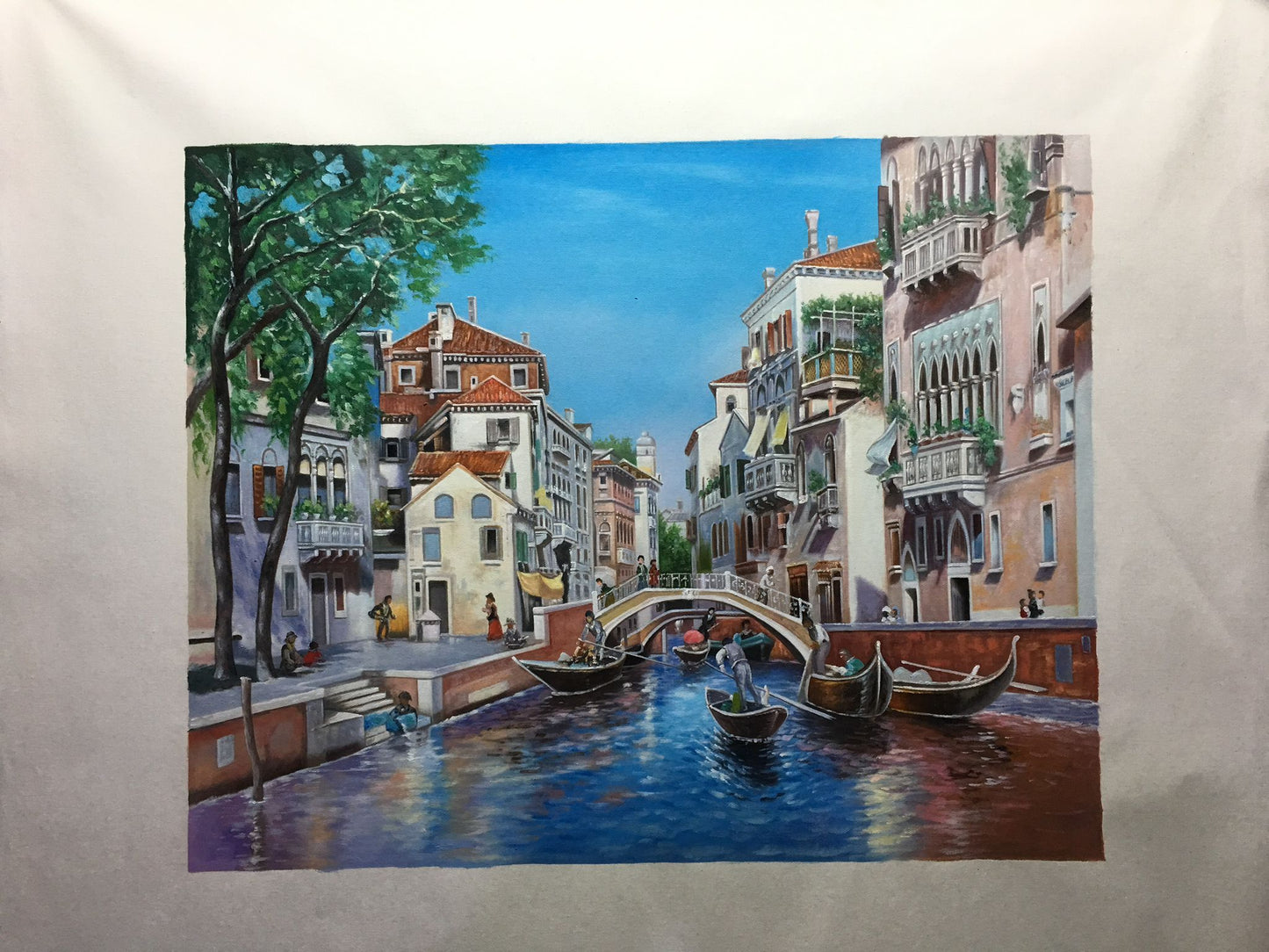 Venetian Canal Cityscape Oil Painting – Classic European Architecture Wall Art