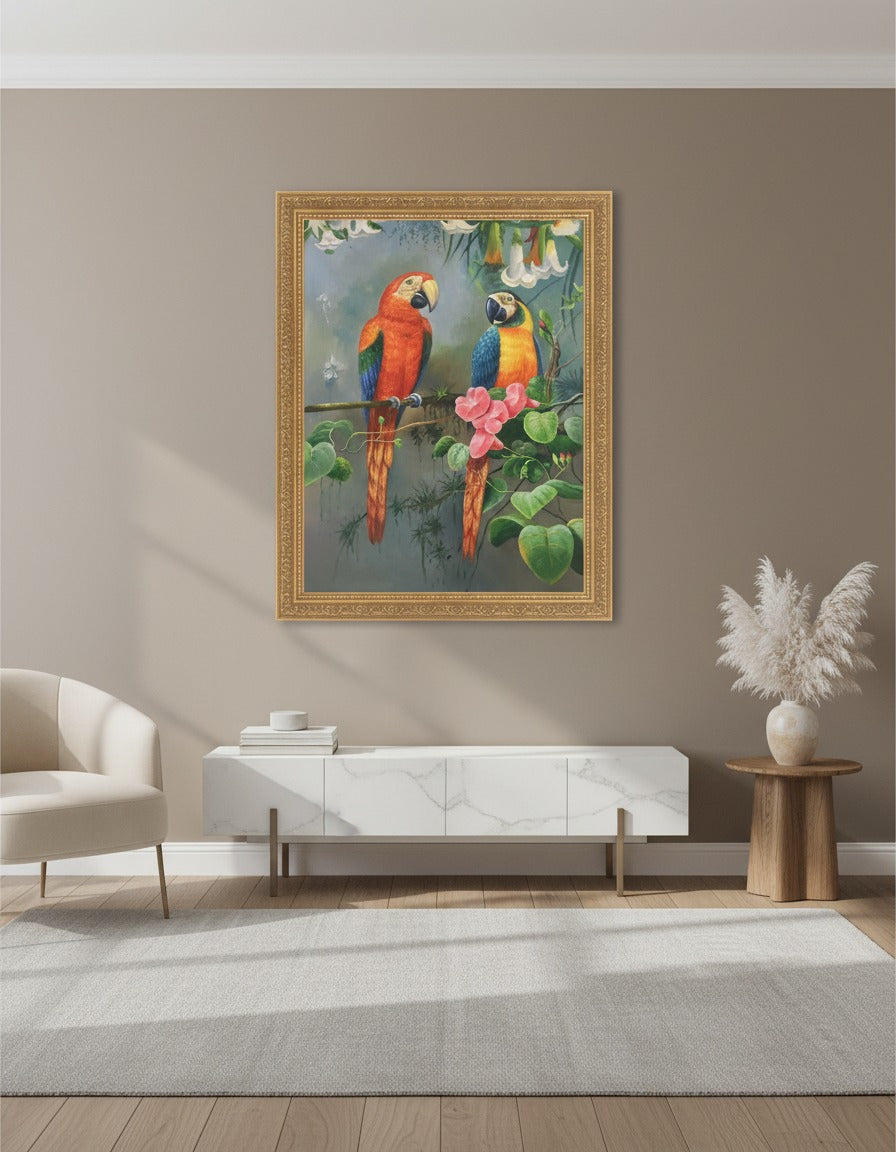Colorful Parrot Oil Painting – Tropical Birds Wall Art Canvas