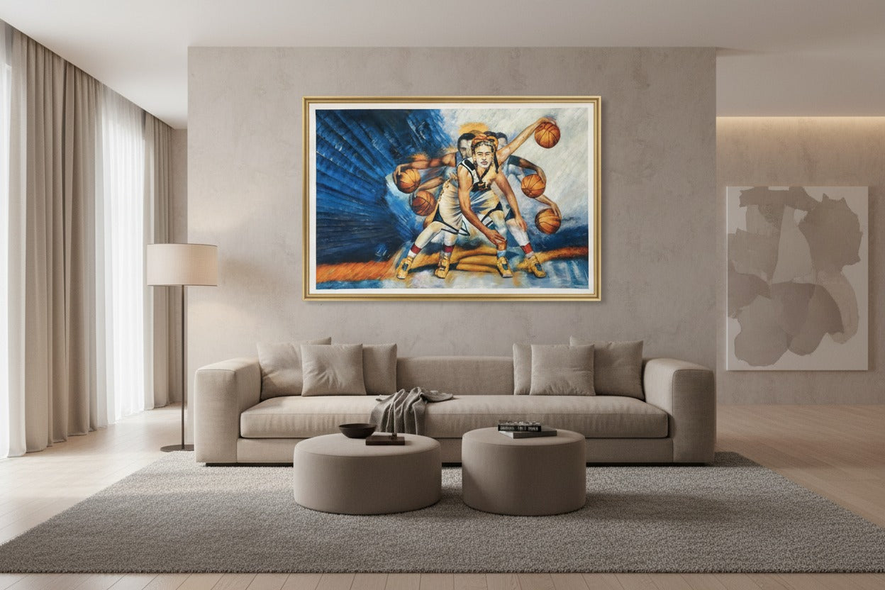 Modern Abstract Basketball Art Painting – Dynamic Sports Wall Art with Bold Motion & Urban Energy