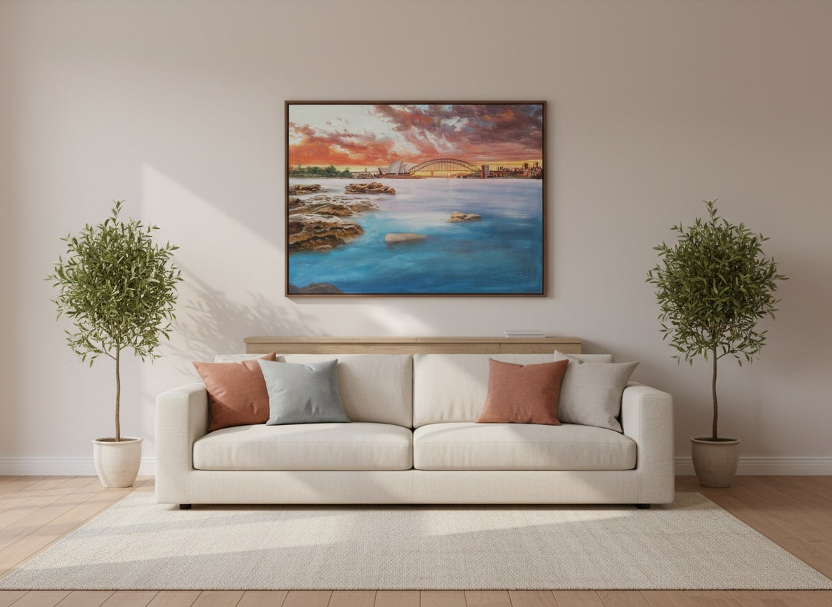 Sunset Harbor Bridge Oil Painting – Coastal Landscape Wall Art Canvas