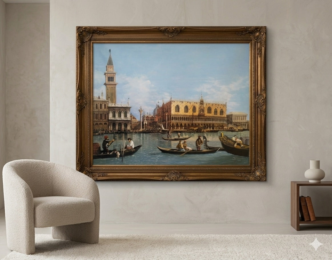 Venetian Canal Life Oil Painting Classic Gondola Scene Wall Art