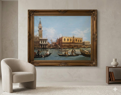 Venetian Canal Life Oil Painting Classic Gondola Scene Wall Art